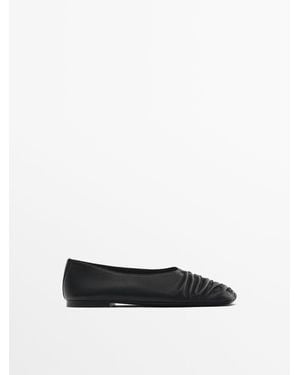 MASSIMO DUTTI Gathered Soft Ballet Flats - White