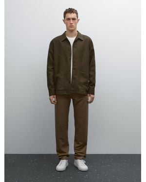 MASSIMO DUTTI Pantalón Tapered Fit Con Algodón - Verde