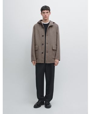 MASSIMO DUTTI Abrigo Corto Con Capucha Mezcla Lana - Marrón