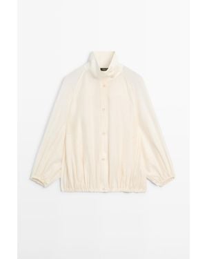 MASSIMO DUTTI Soepelvallend Overshirt Met Pofdetails - Wit