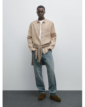 MASSIMO DUTTI 100% Linen Regular Fit Shirt - White