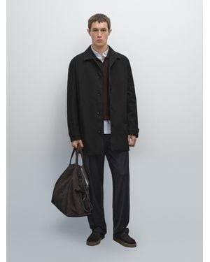 MASSIMO DUTTI Water-Repellent Fabric Trench Coat - Black
