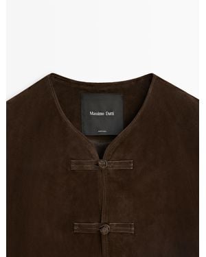 MASSIMO DUTTI Short Suede Leather Jacket - Brown