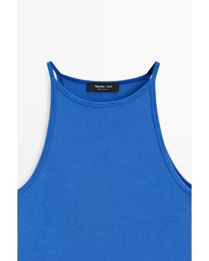 MASSIMO DUTTI Cotton Blend Halter Top - Blue