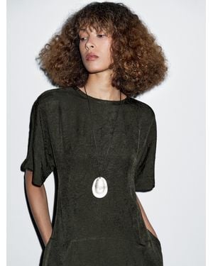 MASSIMO DUTTI Long Satin Dress With Short Sleeves - Black