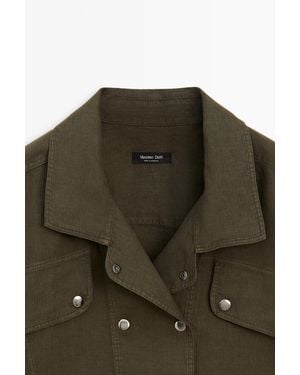 MASSIMO DUTTI 100% Linen Shirt With Snap Buttons - Green
