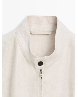 MASSIMO DUTTI Short Jacket With Herringbone Detail - White