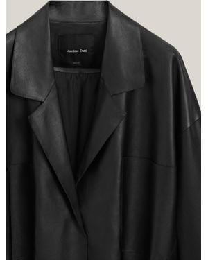 MASSIMO DUTTI Long Nappa Leather Jacket With Bow Detail - Black