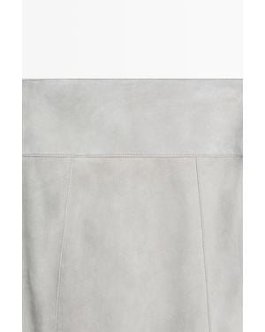 MASSIMO DUTTI Suede Leather Flared Midi Skirt With Cummerbund - White