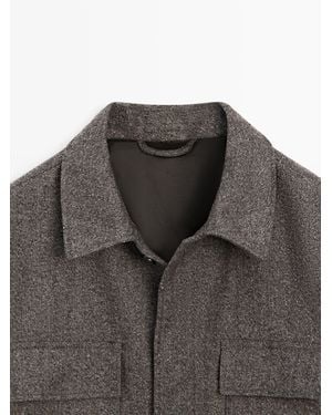 MASSIMO DUTTI Herringbone Wool Blend Cardigan - Gray