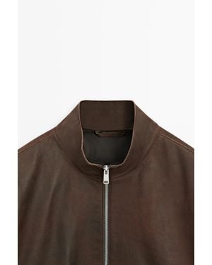 MASSIMO DUTTI Napped Suede Leather Jacket - Brown