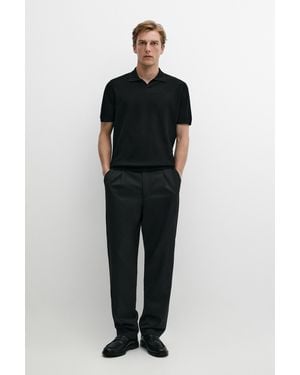 MASSIMO DUTTI Wool Blend Knit Polo Short Sleeve - Black