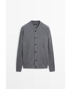 MASSIMO DUTTI Cárdigan Bomber Punto Trenzado - Gris
