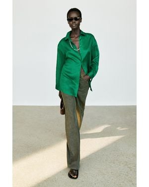 MASSIMO DUTTI 100% Ramie Flowing Long Shirt - Green