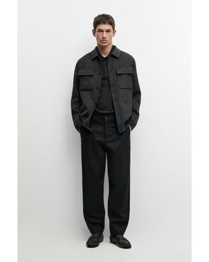 MASSIMO DUTTI Cotton Blend Trousers With Waist Detail - Black