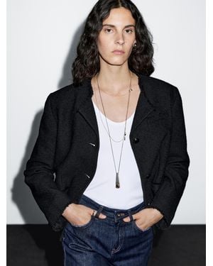 MASSIMO DUTTI Chaqueta Corta Detalle Botones - Negro