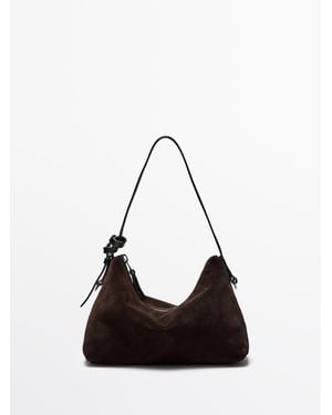 MASSIMO DUTTI Small Split Suede Leather Bag - Black