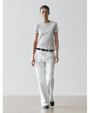 MASSIMO DUTTI Short Sleeve Double Finish T-Shirt - White
