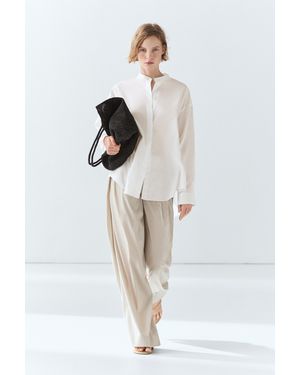 MASSIMO DUTTI Poplin Shirt With Stand Collar - White