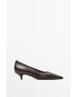 MASSIMO DUTTI Gathered Leather Heel Shoe - White