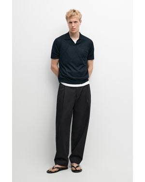 MASSIMO DUTTI Argyle Knit Polo Jumper - Blue