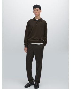 MASSIMO DUTTI Jersey Polo Punto 100% Lana Merino - Marrón