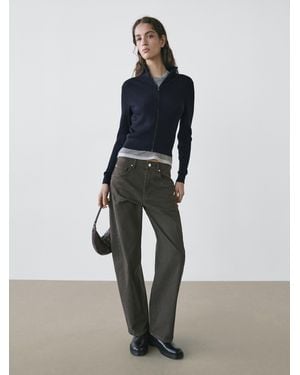 MASSIMO DUTTI Wool Zip-Up Cardigan - Blue