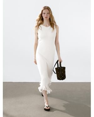 MASSIMO DUTTI Knit Dress With Fringed Hem - White