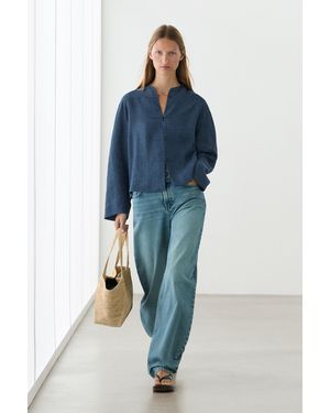 MASSIMO DUTTI Giacca Camicia Con Alamari 100% Lino - Blu