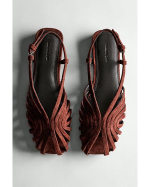 MASSIMO DUTTI Split Suede Leather Cage Sandals - Brown