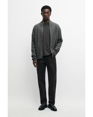 MASSIMO DUTTI Wool Blend Zip-Up Knit Cardigan - Grey