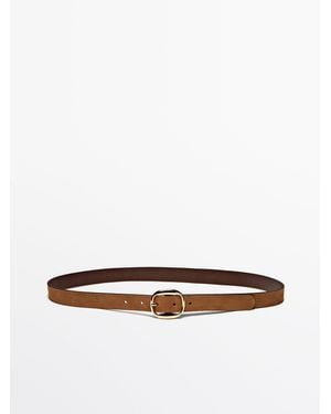 MASSIMO DUTTI Suede Belt With Oval Buckle - White