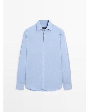 MASSIMO DUTTI Slim Fit Stretch Overhemd - Blauw