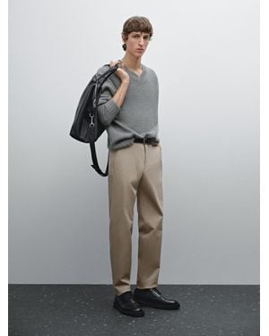 MASSIMO DUTTI Pantalón Slim Fit Estructura Mezcla Algodón - Gris