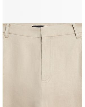 MASSIMO DUTTI 100% Linen Carrot Fit Trousers - White