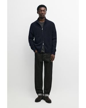 MASSIMO DUTTI Braided Wool Blend Knit Cardigan - Blue