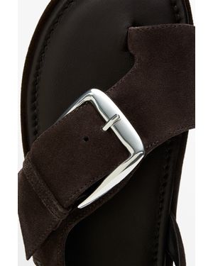 MASSIMO DUTTI Flat Slider Sandals With Buckle - Black