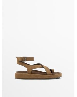 MASSIMO DUTTI Sandals With Crossover Straps - White