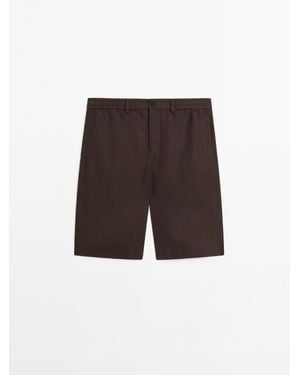 MASSIMO DUTTI Lichtgewicht 100% Linnen Bermuda - Meerkleurig