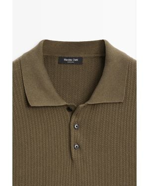 MASSIMO DUTTI 100% Cotton Textured Knit Polo Jumper - Green