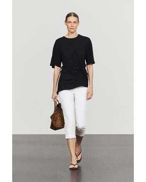 MASSIMO DUTTI Asymmetric Knot-Detail T-Shirt - Black