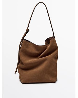 MASSIMO DUTTI Split Suede Leather Bucket Bag - Brown