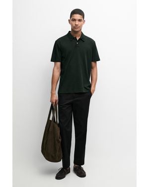MASSIMO DUTTI 100% Cotton Short Sleeve Polo Shirt - Black