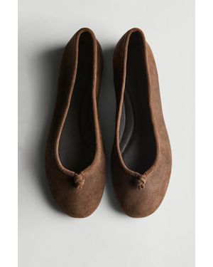 MASSIMO DUTTI Leather Ballet Flats With Knot - Black