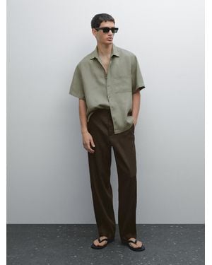 MASSIMO DUTTI 100% Linen Short Sleeve Shirt - Grey