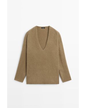 MASSIMO DUTTI Oversized Tricot Trui Met V-Hals - Naturel