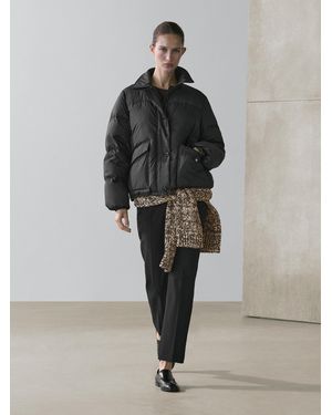 MASSIMO DUTTI Down Feather Puffer Bomber Jacket - Black