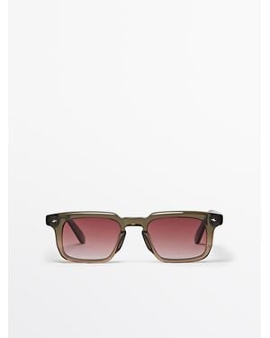 MASSIMO DUTTI Smalle Rechthoekige Zonnebril - Roze