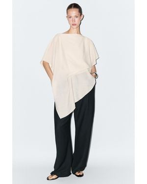 MASSIMO DUTTI Asymmetric Cape-Style Flowing Blouse - Natural