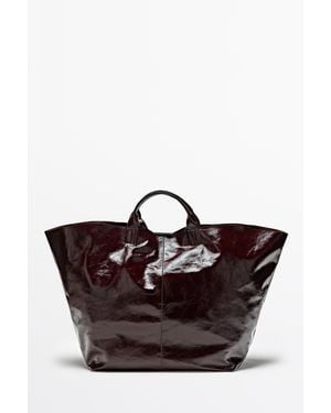 MASSIMO DUTTI Maxi-Shopper Van Nappaleer Met Crackle-Effect - Bruin